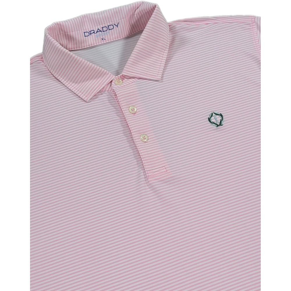 Draddy Sport Golf Polo Mens XL Pink White Striped Performance Stretch